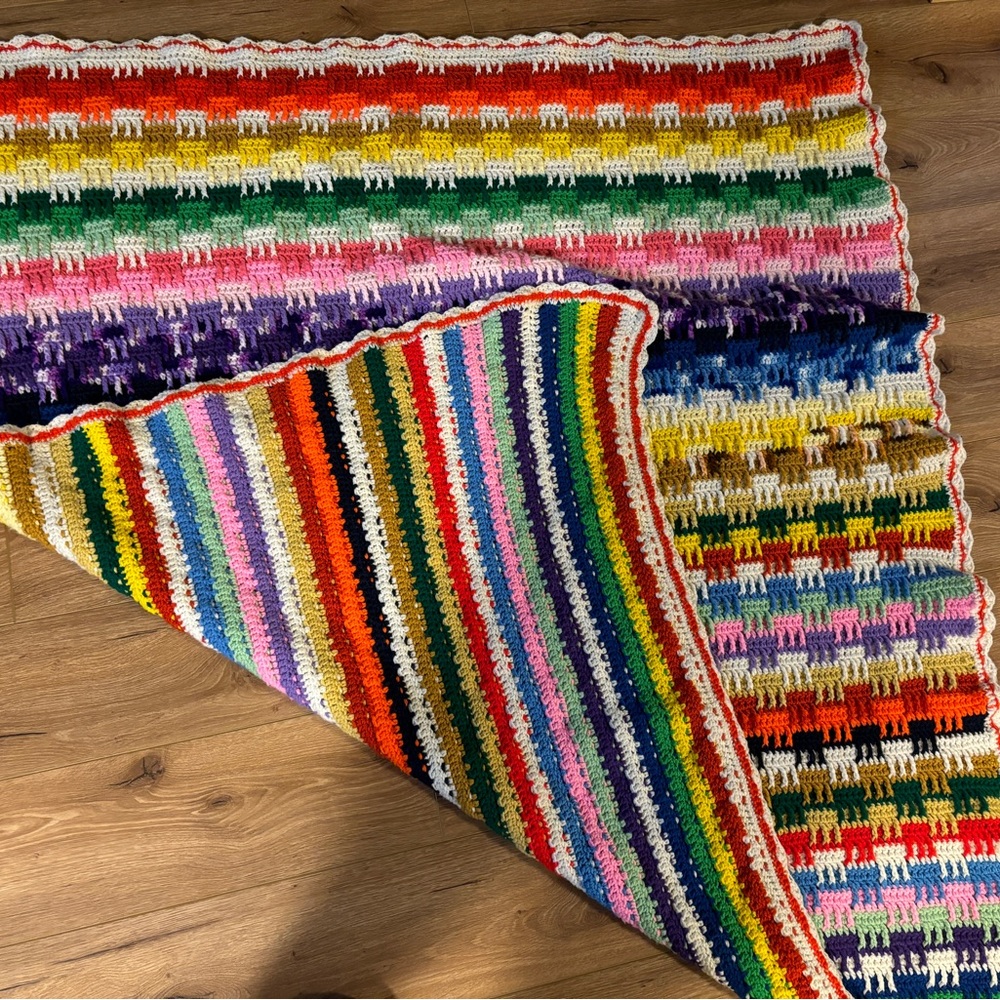 Rainbow afghan blanket handmade